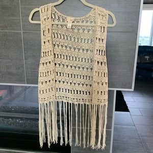 Cream fringe vest